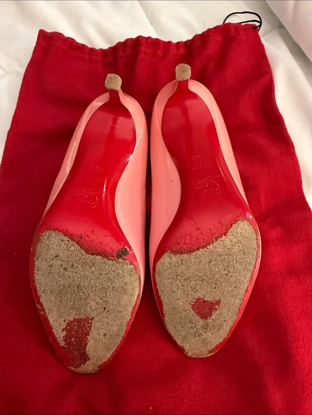 Christian Louboutin Coral Pink Patent Peep-Toe Pumps